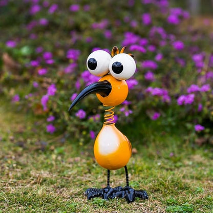 Yellow Big Eyes Bird Metal Garden Statues Yard Decorations Outdoor,13" Bird Decor Yard Statue Decorations Outdoor,Gardening Gifts for Women for Housewarming