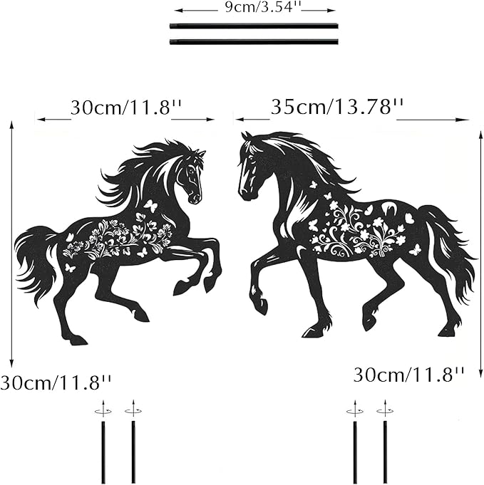Metal Horse Decor for Outside,2 Piece Black Horse Silhouette Statues Garden Decor for Outside,Outdoor Decor,Yard Art,Lawn Ornaments,Gifts(Black Horse)