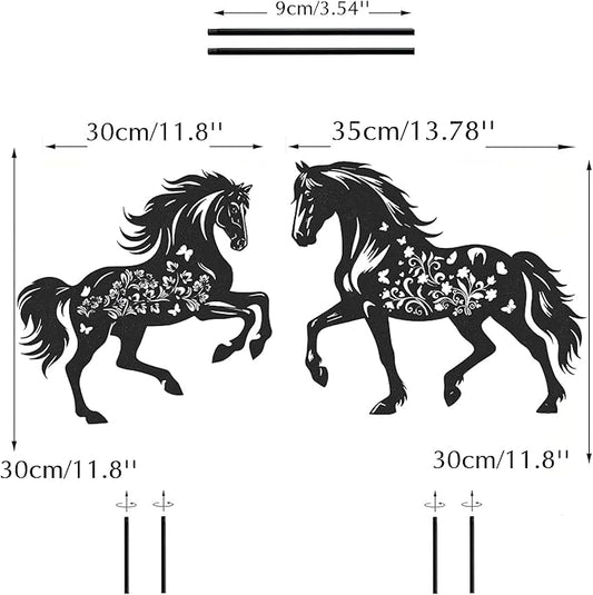 Metal Horse Decor for Outside,2 Piece Black Horse Silhouette Statues Garden Decor for Outside,Outdoor Decor,Yard Art,Lawn Ornaments,Gifts(Black Horse)