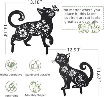 Metal Cat Garden Decor for Outside (2 Pack), 14 Inch Yard Art Stakes,Unique Cat Gifts for Kitty Lovers, Outdoor Lawn Statues and Weather Resistant Yard Art