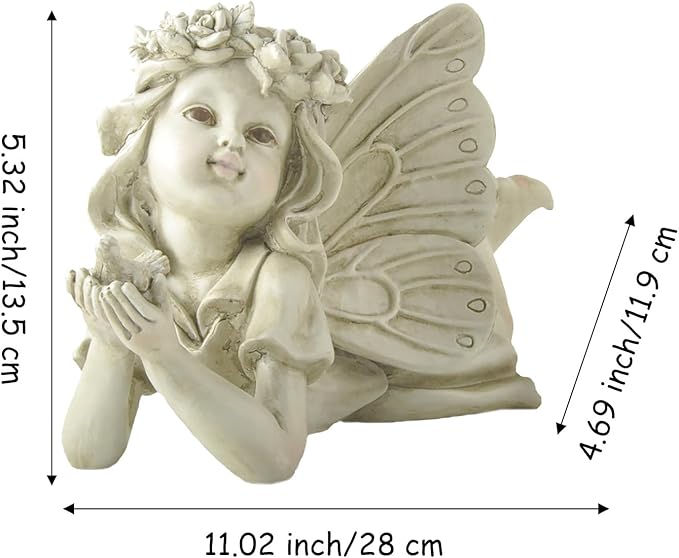 Garden Angel Statue with Bird - 11 Inch Outdoor Fairy Figurine, Weatherproof Resin Decor for Patio, Lawn & Flower Beds - Whimsical Gift for Garden Lovers, Mother's Day, Housewarming