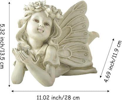 Garden Angel Statue with Bird - 11 Inch Outdoor Fairy Figurine, Weatherproof Resin Decor for Patio, Lawn & Flower Beds - Whimsical Gift for Garden Lovers, Mother's Day, Housewarming