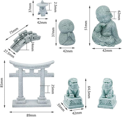 SUPERFIDINGS 7 Styles Pagoda Lion Garden Statue Japanese Pagoda Torii Gate Stone Footbridge Figurines for Landscape Balcony Garden Patio Porch Yard Art Ornament