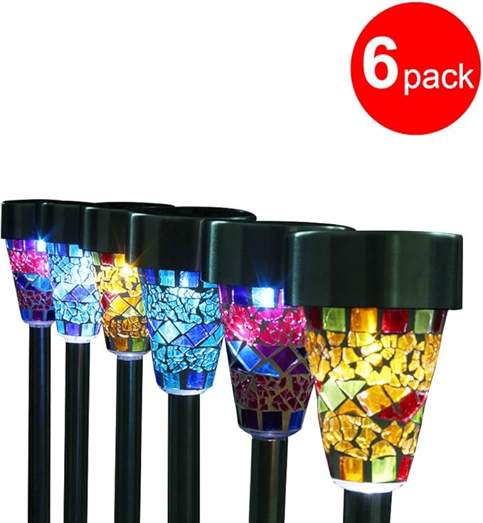 Solar Mosaic Border Led Path Lights, KEEDA Garden Decoration Christmas Gift with ON/OFF Switch (6 Pack)