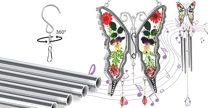 KY&BOSAM Gifts for Mom Butterfly Wind Chime for Outside with Crystal Sympathy Wind Spinner Memory Memorial Wind Chime for Loss of Loved One Mother Condolence Gift Home Outdoor Garden Patio Decor