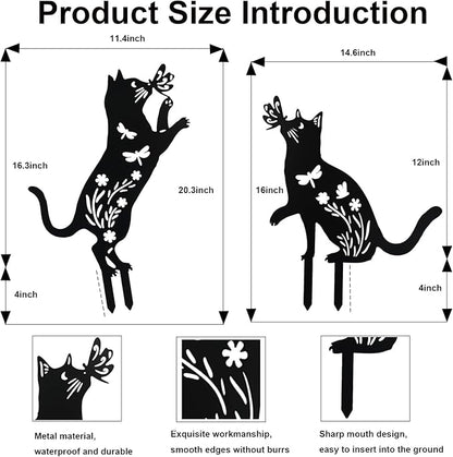 Flohuaer 2PCS Cat Metal Garden Stakes Decorative Unique Gifts for Women/Men Cat Lovers Black Silhouette Statues for Outside Yard Art Outdoor Patio Lawn Ornaments Garden Decorations
