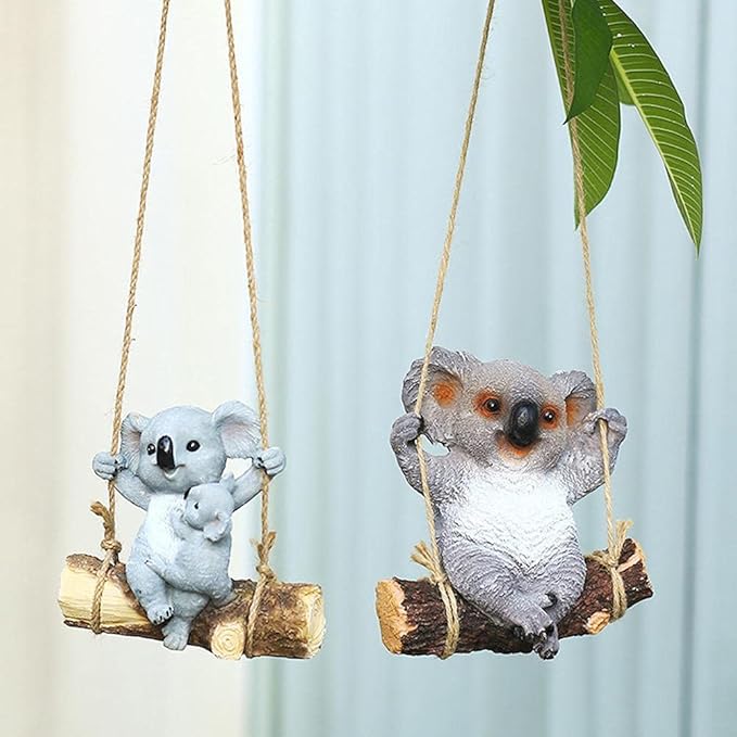 Hanging Koala, Animal Garden Statue, Funny Swing Koala Bear Sculpture, Decor for Indoor Outdoor Patio Yard Lawn House