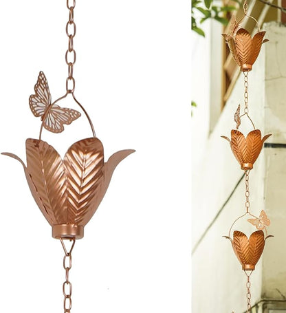 TZSSP Rain Chains Decorative Rain Chain Bell with 10 Cups, Rain Chain for Gutters,8-1/2 Length,102 Inch,Butterfly