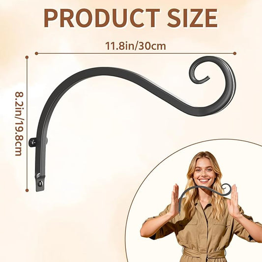 LASZOLA 4 Pack 12 Inch Hanging Plant Brackets, Heavy Duty Iron Wall Hooks for Planter, Bird Feeder, Wind Chime, Lantern, Rust Proof Decorative Hangers for Indoor Outdoor Garden Patio Fence, Black