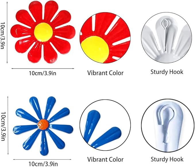 Metal Flowers Garden Decorations Set,12 Pcs Metal Flowers Statues Wall Art Decor,Metal Sunflower Daisy Hanging Ornament For Indoor Living Room Bedroom Outdoor Backyard Porch Patio Fence Decoration