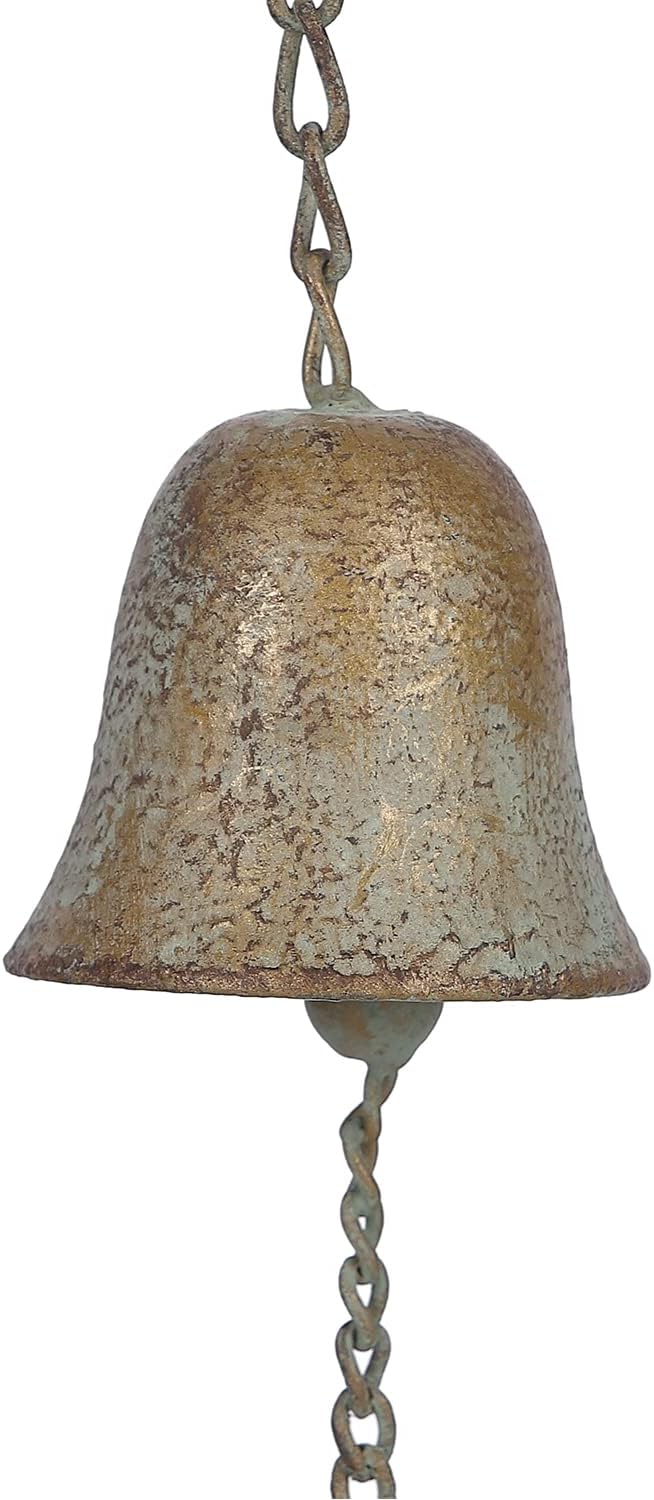 Jemeni 60" Teapot Wind Chime & Rain Chain with Bell - Patina Copper Outdoor Decor for Gutters, Patio, Garden