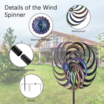 DREAMYSOUL Wind Spinner Outdoor, 13" Dia Rainbow Metal Wind Spinners, Dual Kinetic Wind Spinners for Yard Garden Outside Patio Lawn Decor