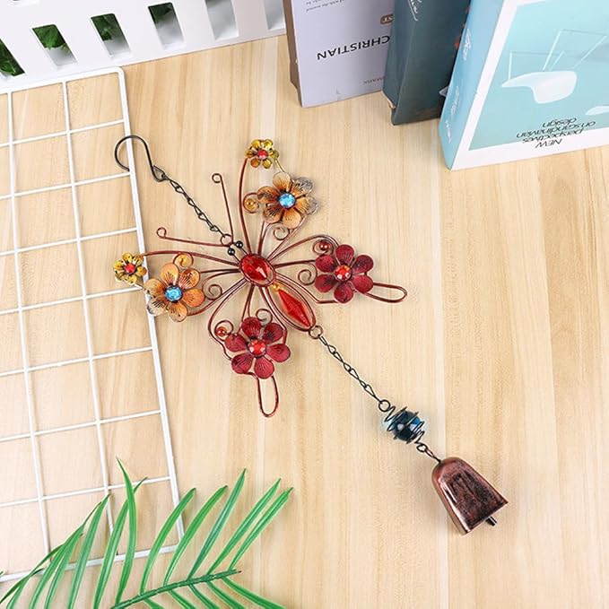 Butterfly Flower Wind Chimes Outdoors Decoration Wind Chimes with Metal Frame Crystal for Garden Yard Hanging Decor Birthday Mothers Day Housewarming for Women-Bell