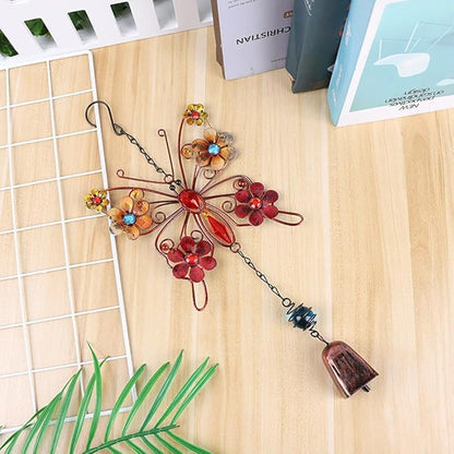 Butterfly Flower Wind Chimes Outdoors Decoration Wind Chimes with Metal Frame Crystal for Garden Yard Hanging Decor Birthday Mothers Day Housewarming for Women-Bell