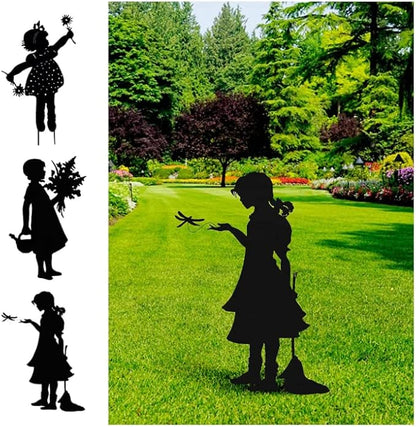 Butterfly Girl Silhouette Sculpture,Shadow Art Garden Figurines, Metal Garden Fence Stake for Lawn Outdoor Patio Home Decor (C)