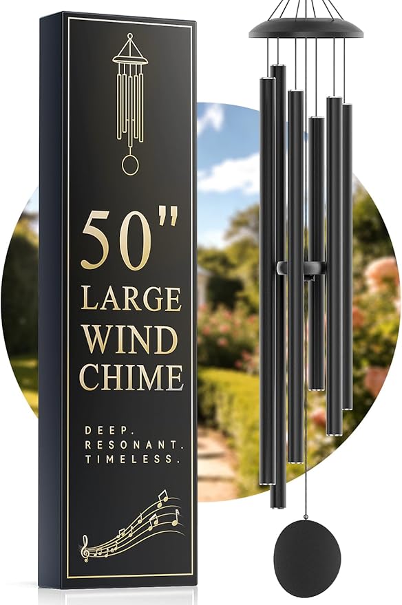 Large 50" Wind-Chimes-Outdoor-Deep-Tone, Soothing Melodic Tones Windchimes, Wind Chimes for Outside, Black Memorial Wind Chime Best Gift for Mom Women Grandma Neighbors
