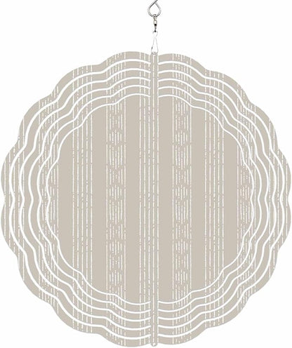 Vintage Boho Geometric Stripes Round Wind Spinner 10", 3D Stainless Steel Wind Spinners for Yard and Garden Retro Beige Indoor Outdoor Metal Hanging Craft Ornaments for Porch Lawn