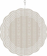 Vintage Boho Geometric Stripes Round Wind Spinner 8", 3D Stainless Steel Wind Spinners for Yard and Garden Retro Beige Indoor Outdoor Metal Hanging Craft Ornaments for Porch Lawn