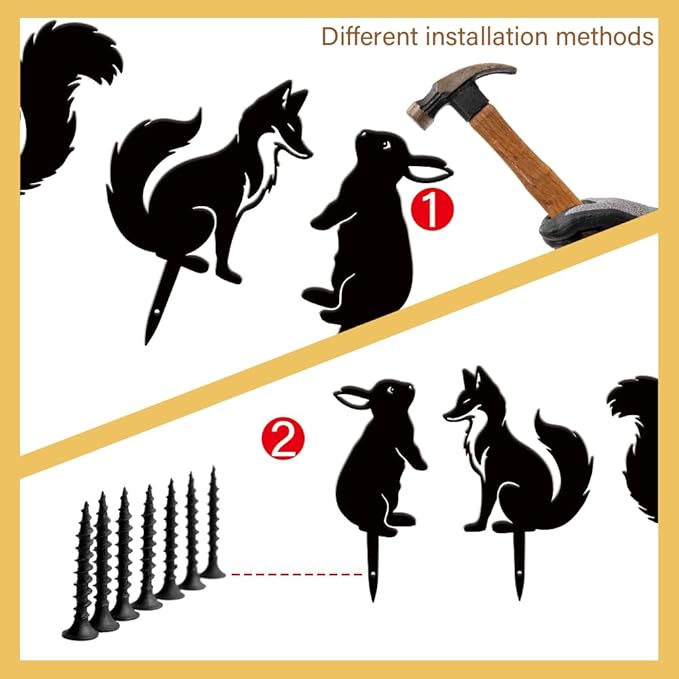 SUPERDANT 4PCS Metal Animals Garden Decor for Outside Fox Rabbit Squirrel Raccoon Yard Stakes for Decorations Outdoor Statues Iron Art Stake Decorative Lawn Ornament Patio Porch Farmhouse Decor Gifts