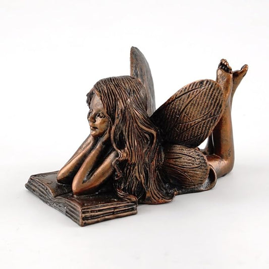 Top Collection 4386 Miniature Garden & Terrarium Fairy Reading Statue, Small, Bronze