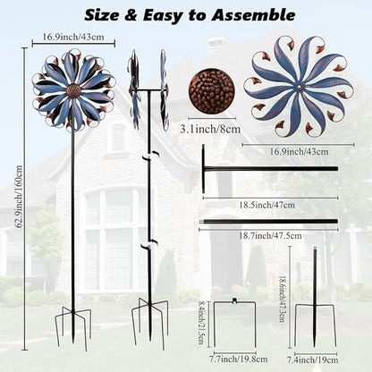 VEWOGARDEN Wind Spinners Outdoor, Metal Kinetic Wind Spinner with Flower Design for Yard Garden Lawn Decorations, Dark Blue