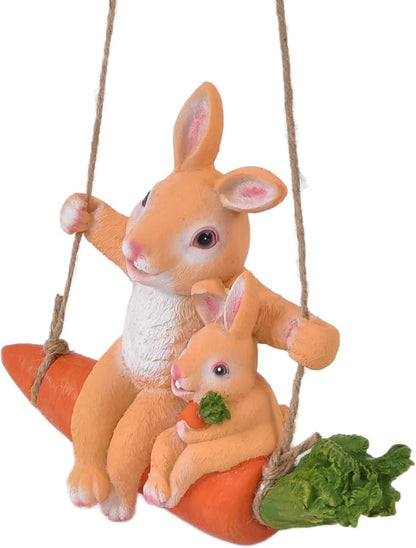 Gavigain Hanging Garden Pendant,Animal Model Rabbits Pattern Exquisitely Carved Romantic Feel Home Courtyard Decoration House Ornament