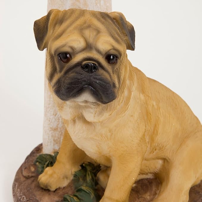 Bits and Pieces - Solar Dog Lantern-Solar Powered Garden Lantern - Resin Dog Sculpture with LED Light (Fawn Pug) - 13.5" Tall