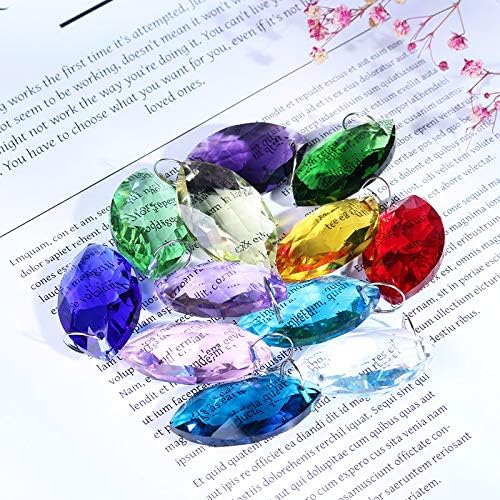 H&D HYALINE & DORA 38mm Multi-Color Feng Shui Faceted Decorating Crystal Horse Eye Prism,Pack of 12