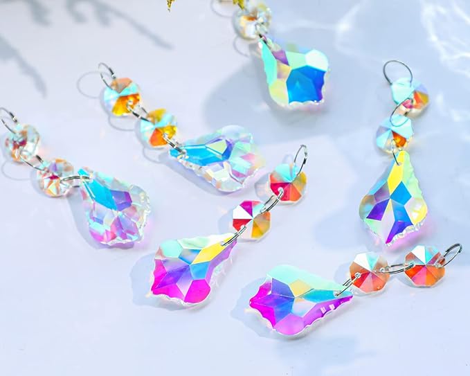 KANPURA 25pcs 38mm Suncatcher with Crystals Horse Eyes Chandelier Prism Replacement Pendant,Hanging Crystals Glass Octagon Beads for Window Christmas Tree Home Decor(AB)