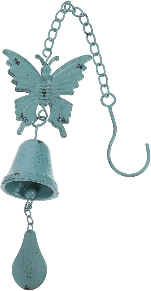 Vintage Cast Iron Butterfly Wind Chimes for Outdoor Garden Patio Hanging Decor Small Blue Wind Bells for Yard and Porch Outside Use