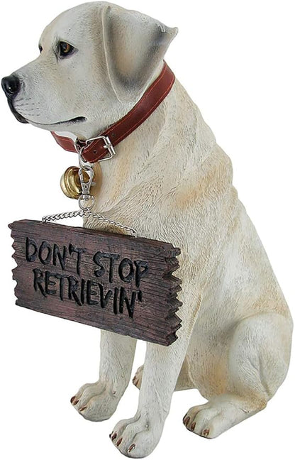 Labrador Retriever Garden Statue with Reversible Welcome Sign, Resin Dog Figurine, Hand-Painted Lab Decor for Lawn, Porch, or Entryway, 13.5 Inch High, Don’t Stop Retrievin’ & Lab Lovers Welcome