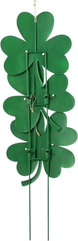 Glitzhome St Patricks Day Yard Signs Outdoor Decorations, 36.75"H Metal Shamrock Garden Stakes Set of 3, Green Shamrock Sign Decor for Irish Outside Lawn Porch