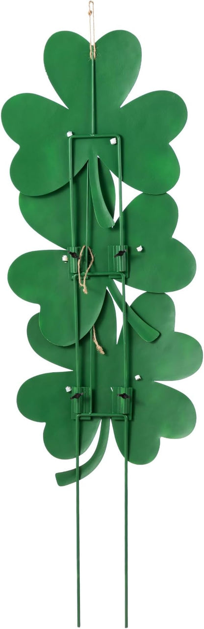 Glitzhome St Patricks Day Yard Signs Outdoor Decorations, 36.75"H Metal Shamrock Garden Stakes Set of 3, Green Shamrock Sign Decor for Irish Outside Lawn Porch