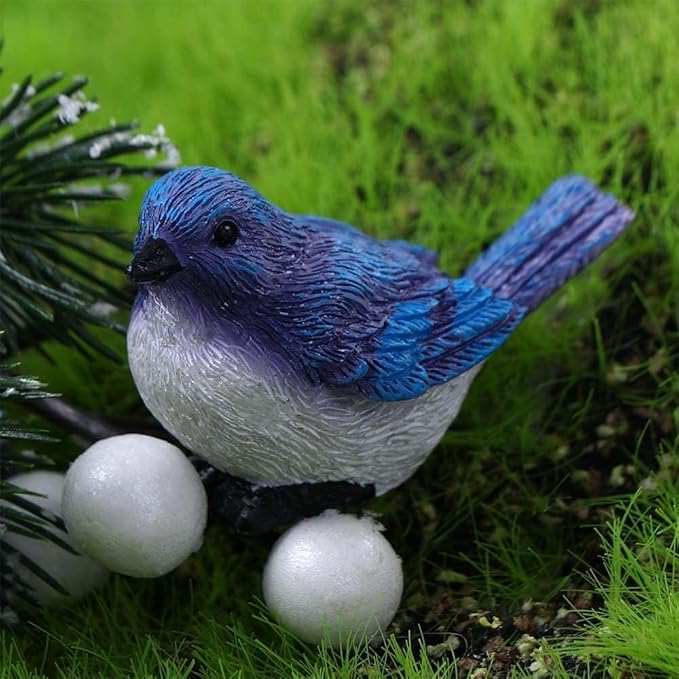 Blue Cute Mini Bird Decorative Fairy Garden Miniatures, Resin Crafts DIY Succulent Plant Bonsai Figurines Garden Decorations Accessories Outdoor Statues for decorating tabletops, terraces, lawns