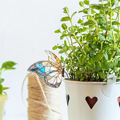 JOONOR 2 Pieces Stained Acrylic Butterfly Flower Pot Hugger Cute Animal Statue for Planter Hanger Decorations Outdoor Fairy Garden Planter Edge Accessories,Butterfly