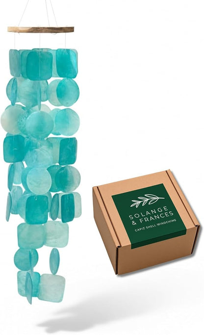 Solange & Frances Wind Chimes for Outside. Capiz Shell Wind Chime Outdoor Decor. Unique House Decor and Gifts for Women Who Have Everything. Ideal for Mom