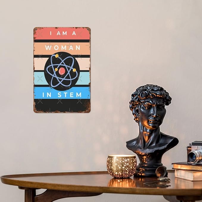 Patio Wall Decor I Am A Woman In Stem Steminist Vintage Signs Metal Plaques Vintage Retro Tin Sign Cute Funny Bathroom Yard Wedding Street Garage Plaque Wall Decor 8X12inch