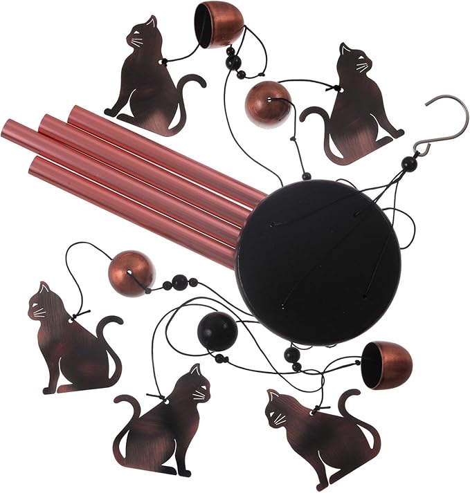 Outdoor Cats Wind Chimes Indoor Decor - Hand-Made Mobile Romantic Windcatcher, Cat Chimes, 28" Cats Wind Chimes for Home, Balcony, Tree, Patio, Garden Decoration, Gift for Mom(4 Tubes, 5 Cats)