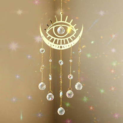 Artilady Evil Eye Garden Suncatcher - Large Prisms Crystal Ball Wind Chimes for Outside Sun Catcher Indoor Window Boho Witchy Room Home Bedroom Decor Christmas Housewarming Gift for Her