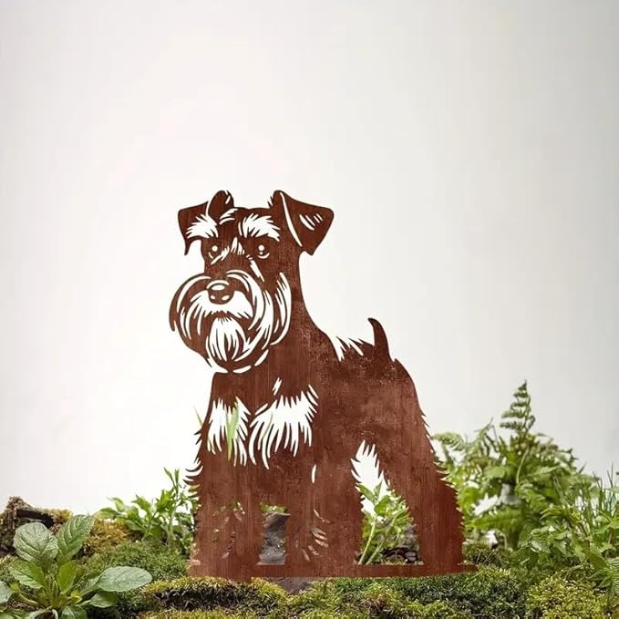 Resama Dog Metal Decorative Garden Stakes - Schnauzer Silhouette Decorative Garden Statues for Outdoor Decor, Unique Gifts for Dog, Lawn Ornaments for Yard and Patio(Rust Colour)