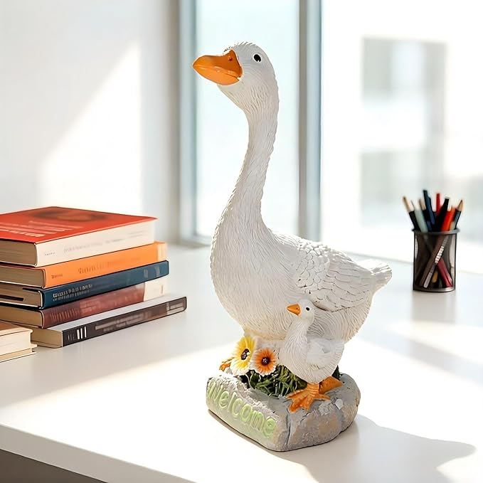 Outdoor Goose Statue, 9.5 Inch Goose Figurines Garden Statues & Sculpture for Patio, Porch and Lawn, Memorial Stone and Gifts for Goose Lover