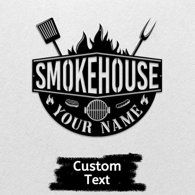 MeMate Smokehouse Sign, BBQ Zone Signs Metal, Grill Sign to Personalize, Grilling and Chilling Personalized Barbecue Metal Signs Kitchen Decor, Custom Name Outdoor Plaques for Backyard, Patio, Porch
