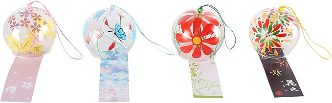 Falytemow Japanese Wind Chimes Romantic Flowers Small Wind Bells Handmade Glass Japanese Style Pendant for Birthday Present Home Decors (Yellow Flower, Chrysanthemum, Butterflies, Fireworks, 8 cm)