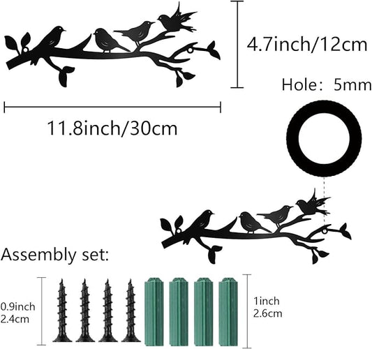 CREATCABIN Metal Bird Wall Art Birds on The Branch Wall Decor Black Leaves with Birds Hanging Sign Ornament Sculpture Bird Branch Silhouette Wall Decoration for Garden Balcony Bedroom 11.8x4.7Inch