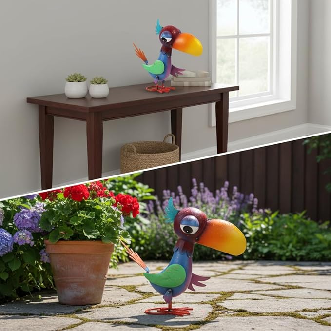 12'' Tall Metal Bird Garden Statue, Cheeky Metal Bird Sculpture Yard Art, Standing Bird Garden Decor for Outside, Lawn, Patio, Porch