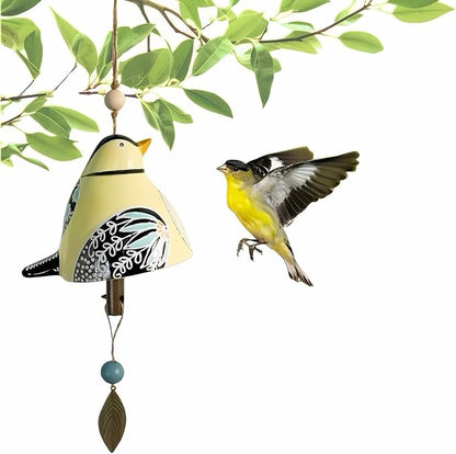Cute Ceramic Wind Chimes for Outside and Indoor, Memorial Windchime with Soothing Melodic Tones, Gifts for Mom, Garden Patio Balcony Home Decor Hanging Windchimes (Single Bird-Yolk)