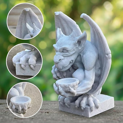 OLOMA Concrete Gargoyle Outdoor Statue Gothic Garden Accent Sculpture Neutral Stone Finish Decorative Mythical Figure Resin Coated Weather Resistant Accent for Entryway Patio Yard