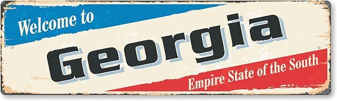 SmartSign 4 x 14 inch Welcome To Georgia State Vintage Metal Sign “Empire State”, 40 mil Rustproof Aluminum with Clear Overcoat, Retro Wall Décor, Multicolor, Made in USA