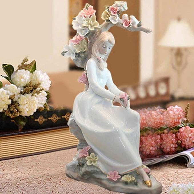 Garden Ornaments Decor Statue Outdoor,Abstract Unique Statue Sculpture Creative Statues and Sculptures Outdoor Decor for Garden,Handicraft Porcelain Girl Statue Ceramic Palace Woman Figure