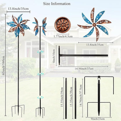 DREAMYSOUL Outdoor Metal Wind Spinner, 13 Inches Dia Hollow Pattern Wind Mills, Kinetic Wind Spinners for Yard Garden Outside Patio Lawn Decor
